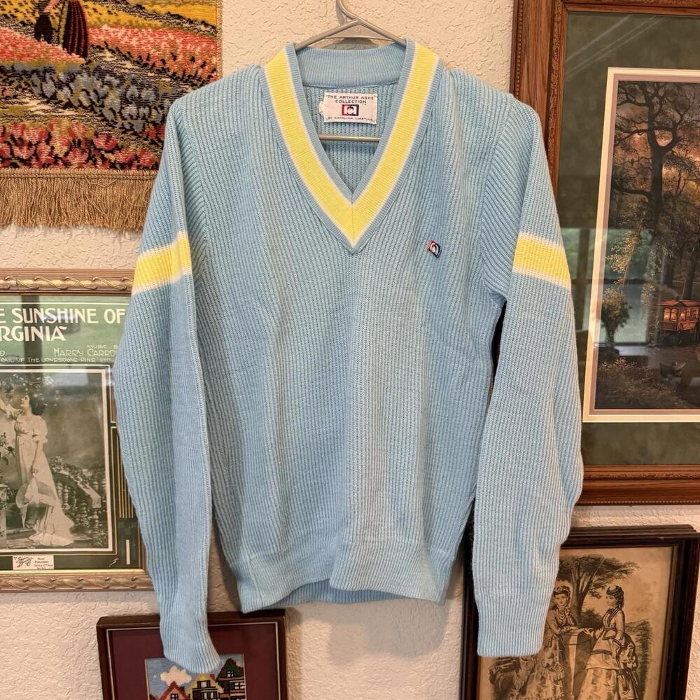 Vintage‎ 70s/80s RARE Arthur Ashe Collection Knit Designer Sweater Size Small